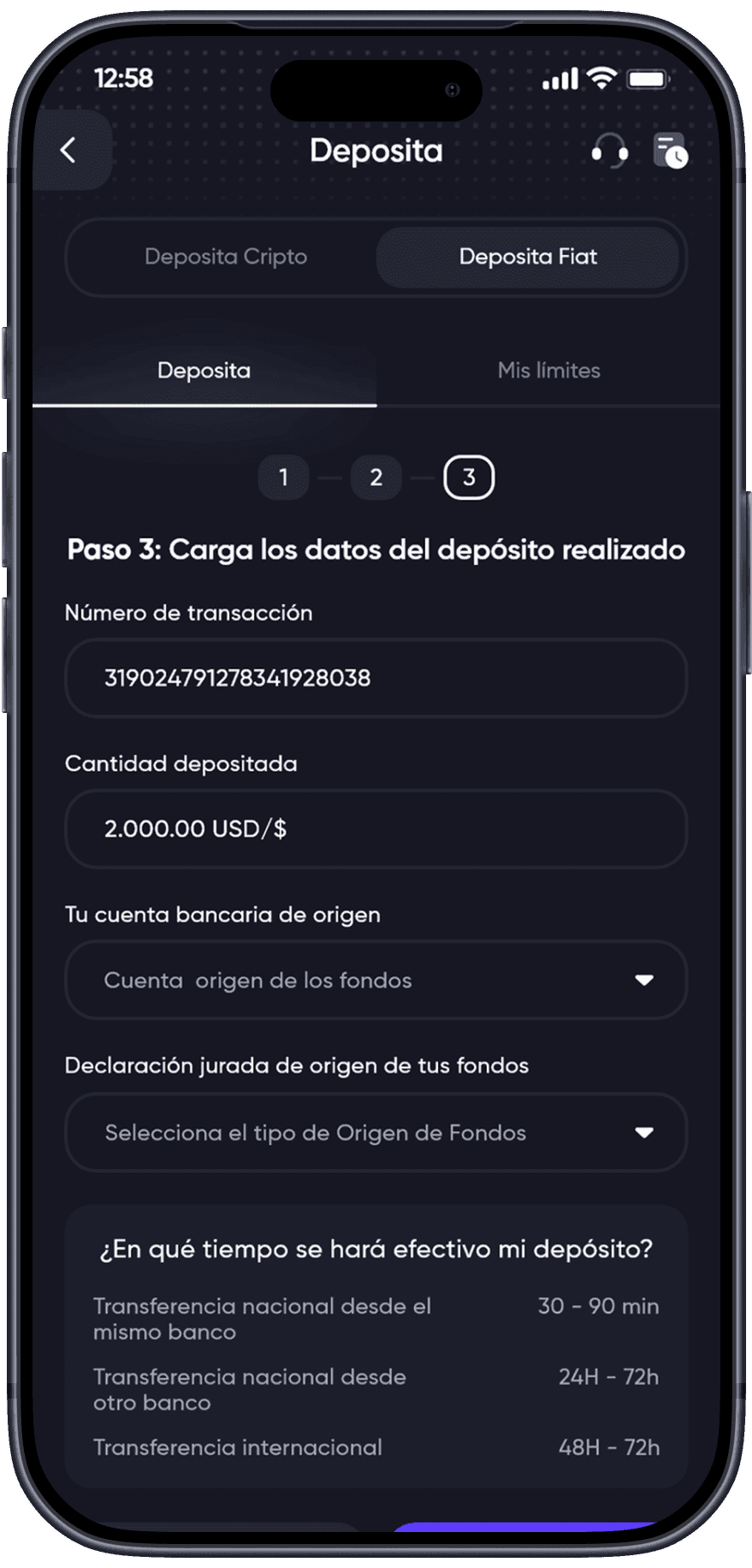 Banexcoin deposit flow, step 3