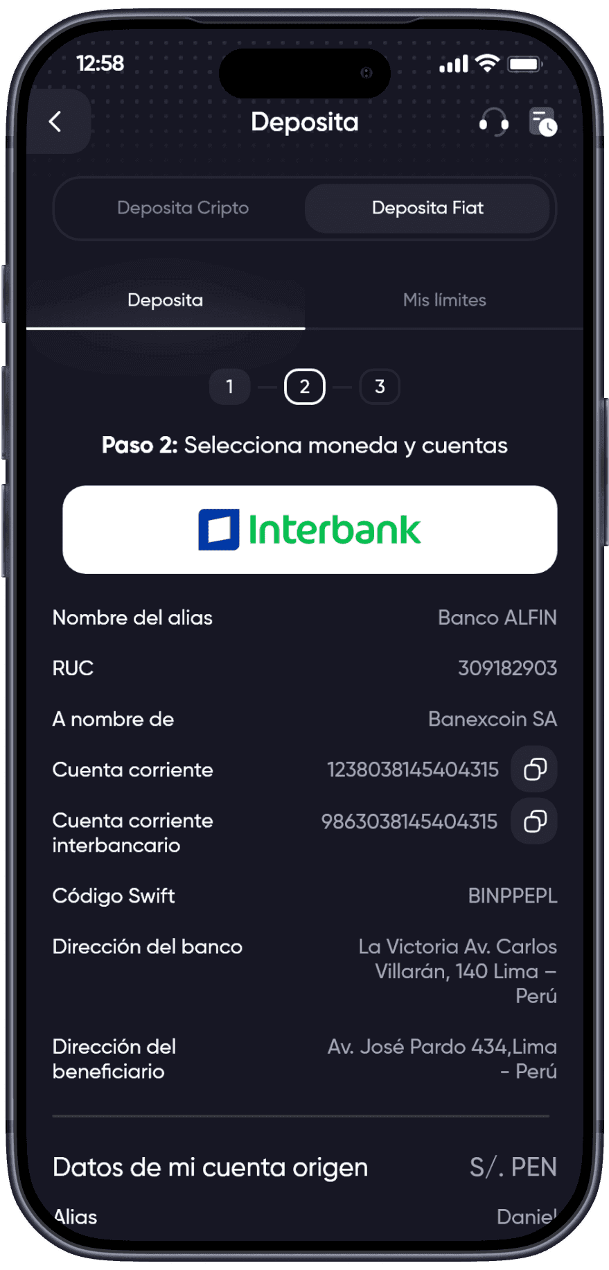 Banexcoin deposit flow, step 4