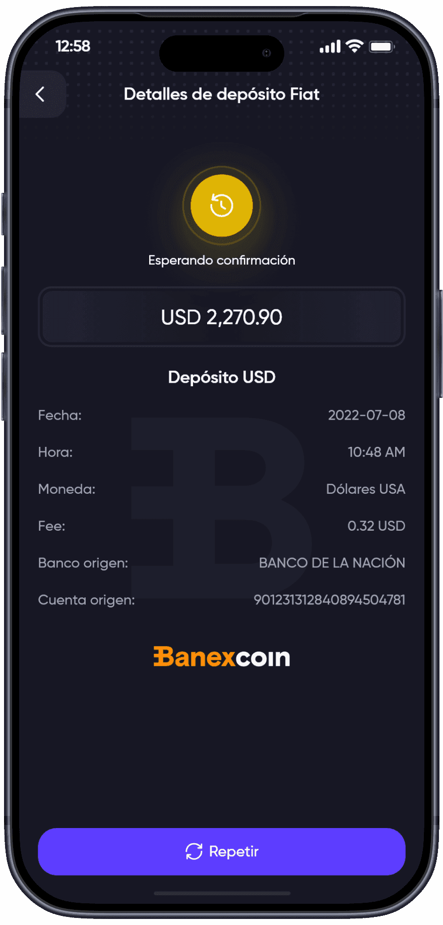 Banexcoin deposit flow, step 5