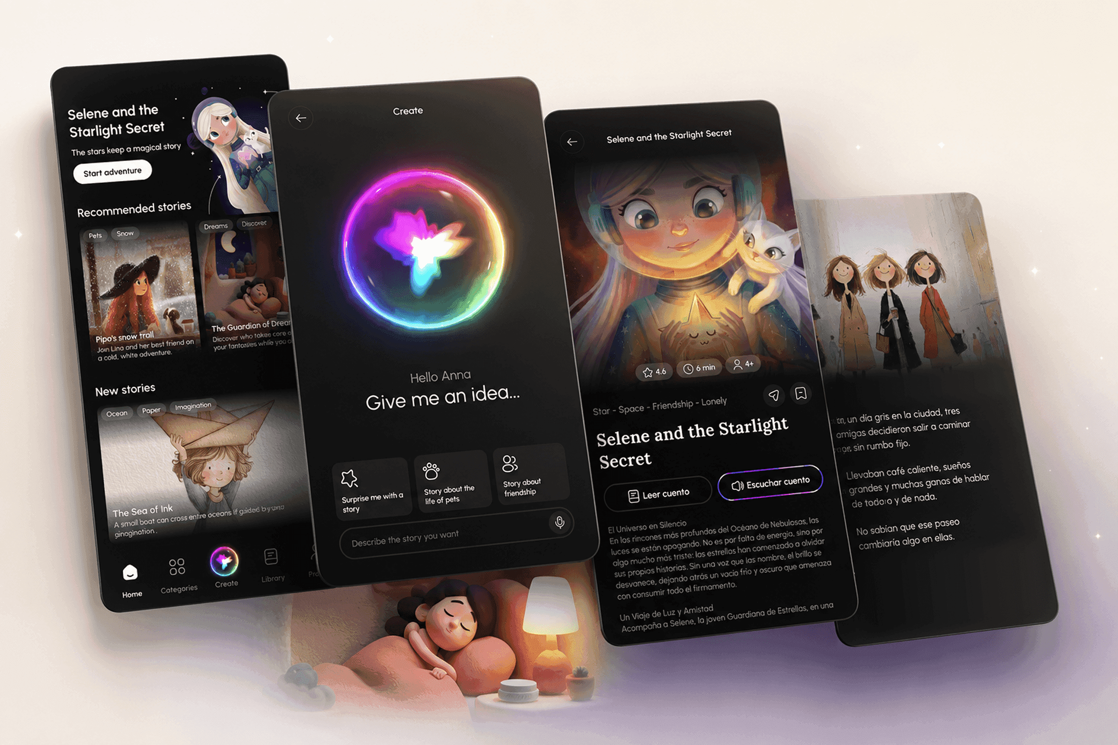 Lumi AI storytelling experience, from prompt to illustrated story