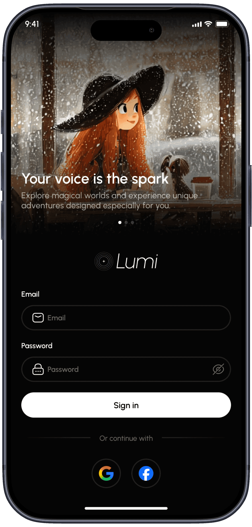 Lumi storytelling flow, screen 1