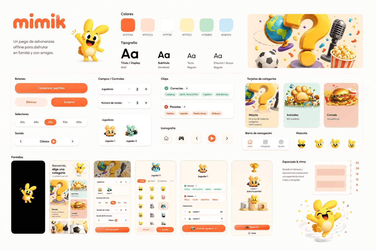 Mimik design system — mascot, color palette and reusable components