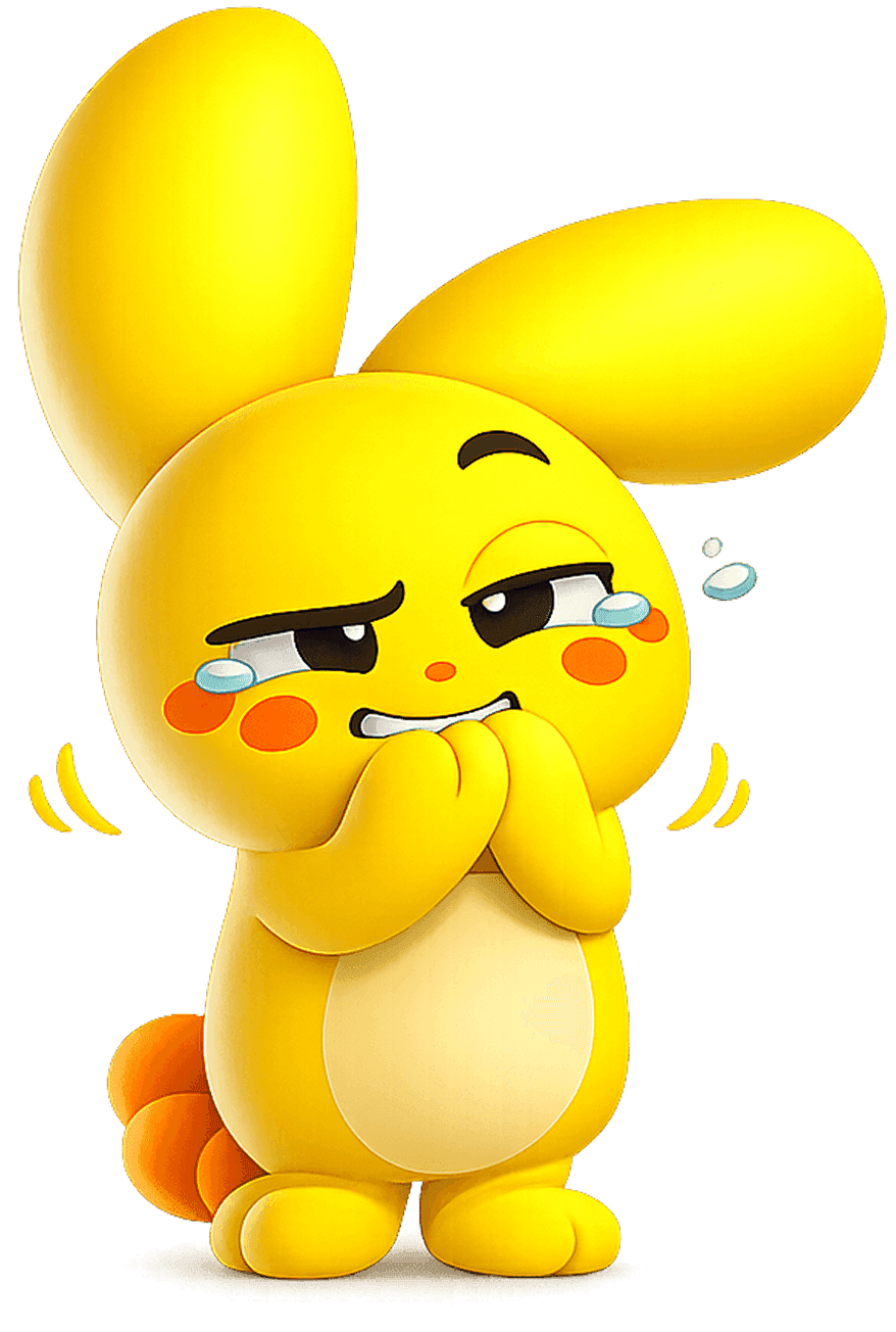 Mimik mascot holding back laughter